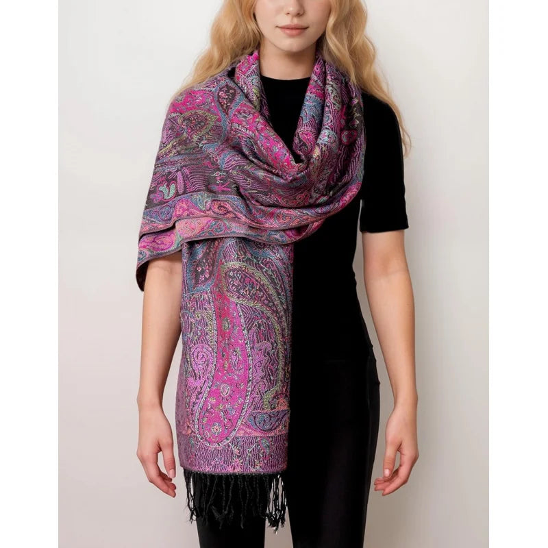 Reversible Paisley Pashmina Rave Scarf – Exotic Indian Shawls and Wraps for Evening Dresses, Festivals, All Seasons