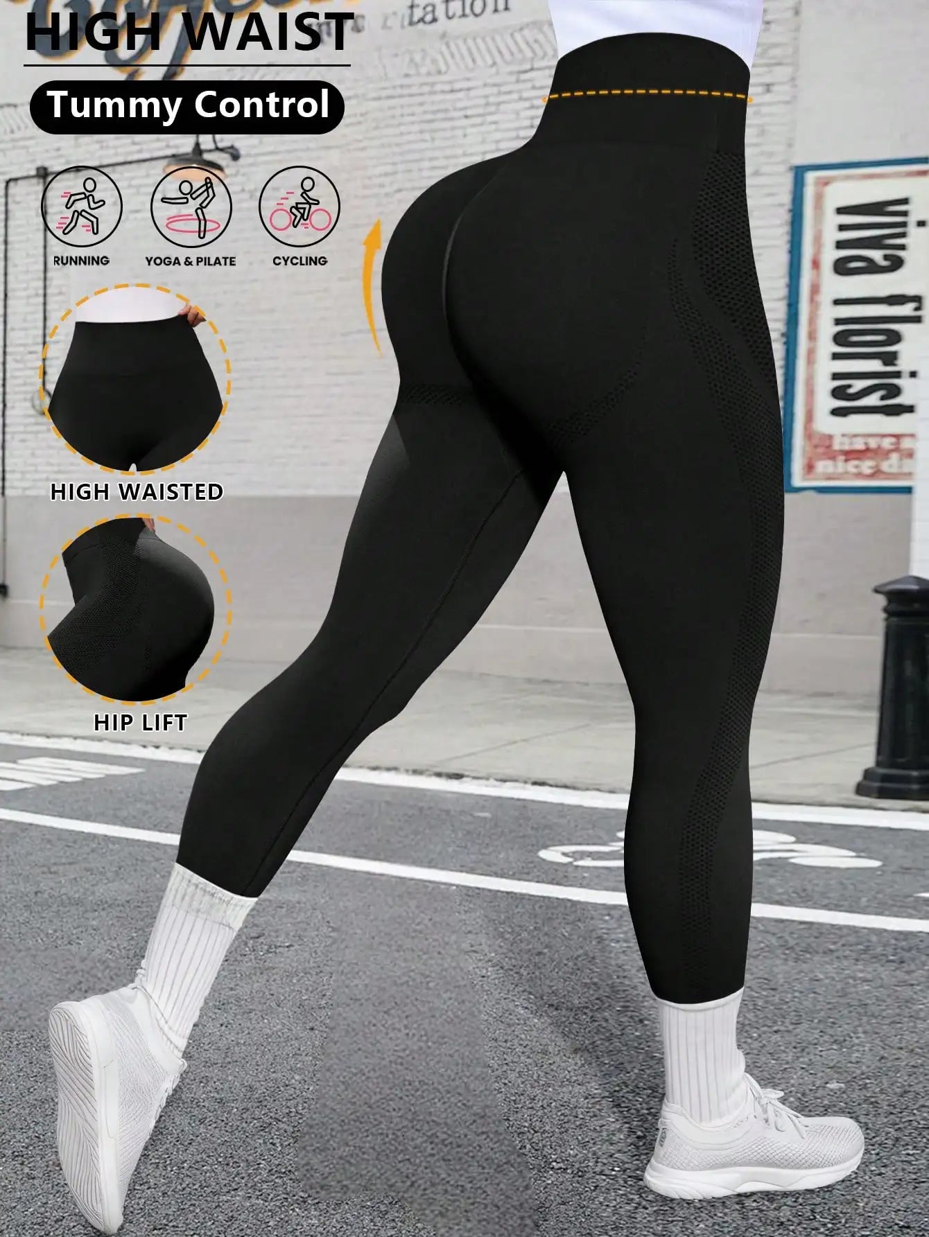 Women's High Waist Tight Leggings, Soft Stretchy, Tummy Control Lift Butt, Suitable For Workout, Yoga, Running, Regular And Plus Size Black Spring Sports
