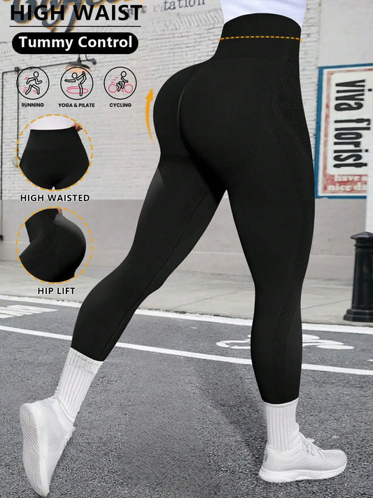 Women's High Waist Tight Leggings, Soft Stretchy, Tummy Control Lift Butt, Suitable For Workout, Yoga, Running, Regular And Plus Size Black Spring Sports