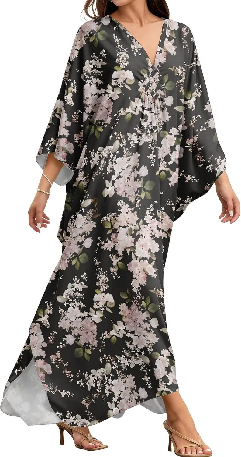 Kaftan Dresses for Women, V Neck Moo Moos Colorful Print Cover Ups Caftan Beach Dresses for Swimwear