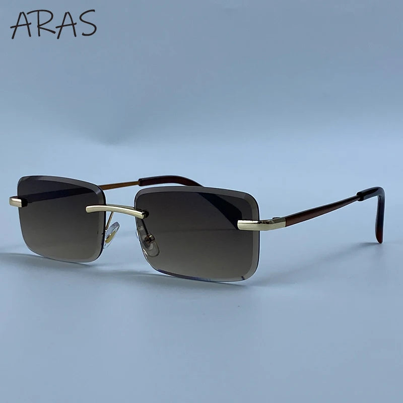 Rimless Rectangle Sunglasses Women 2026 Luxury Designer Fashion Retro Metal Sun Glasses Trendy Y2K Shades Small Frame Eyewear