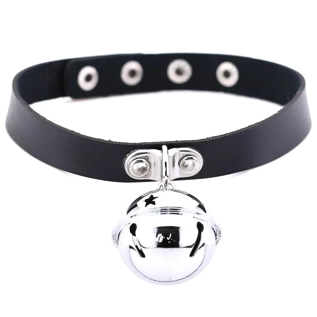 Rock Leather Bell Pendant Choker Necklace For Women Gothic Fine Black Color PU Chain Collar Sexy Ladies Jewelry Accessories