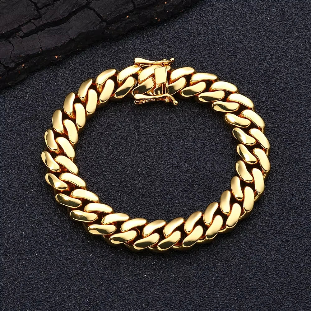 8-22mm Gold Color Stainless Steel  Cuban Miami Link Chain Necklaces for 18k Gold-plated Men (1PC)