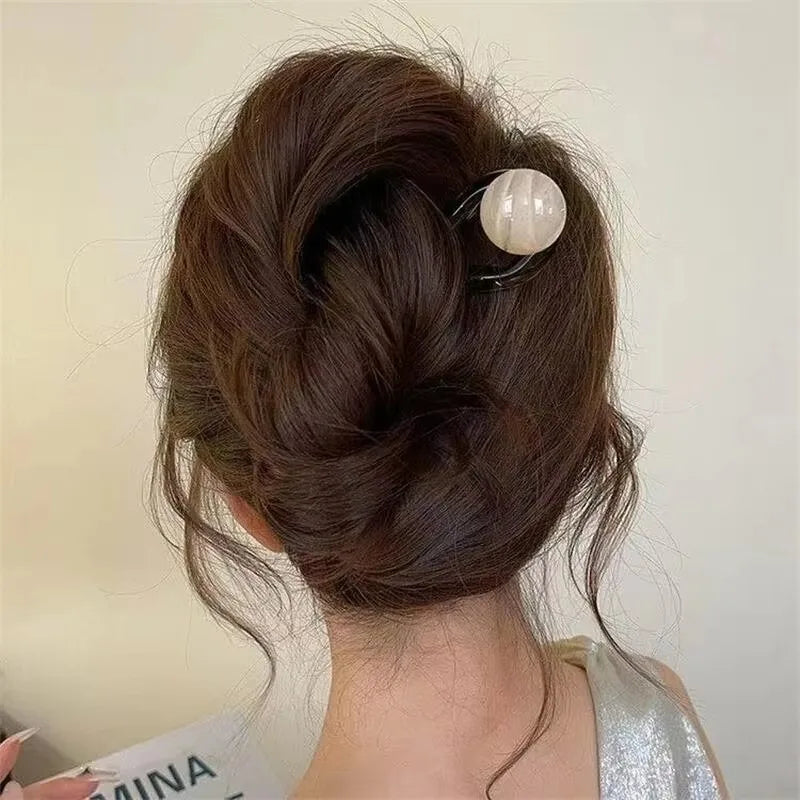 Fashion Colored Pearl U-Shaped Hair Sticks/ Hairpin Hair Fork Bun Acrylic Hair Clip