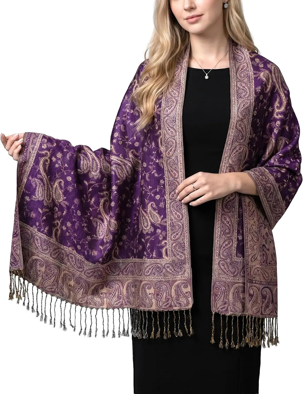 Reversible Paisley Pashmina Rave Scarf – Exotic Indian Shawls and Wraps for Evening Dresses, Festivals, All Seasons