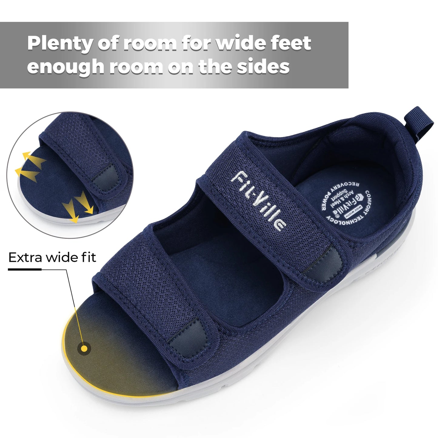 FitVille Men'S Sandals Summer Flat Shoes Widened Elderly Casual Shoe Breathable Lightweight For Plantar Fasciitis Pain Relief