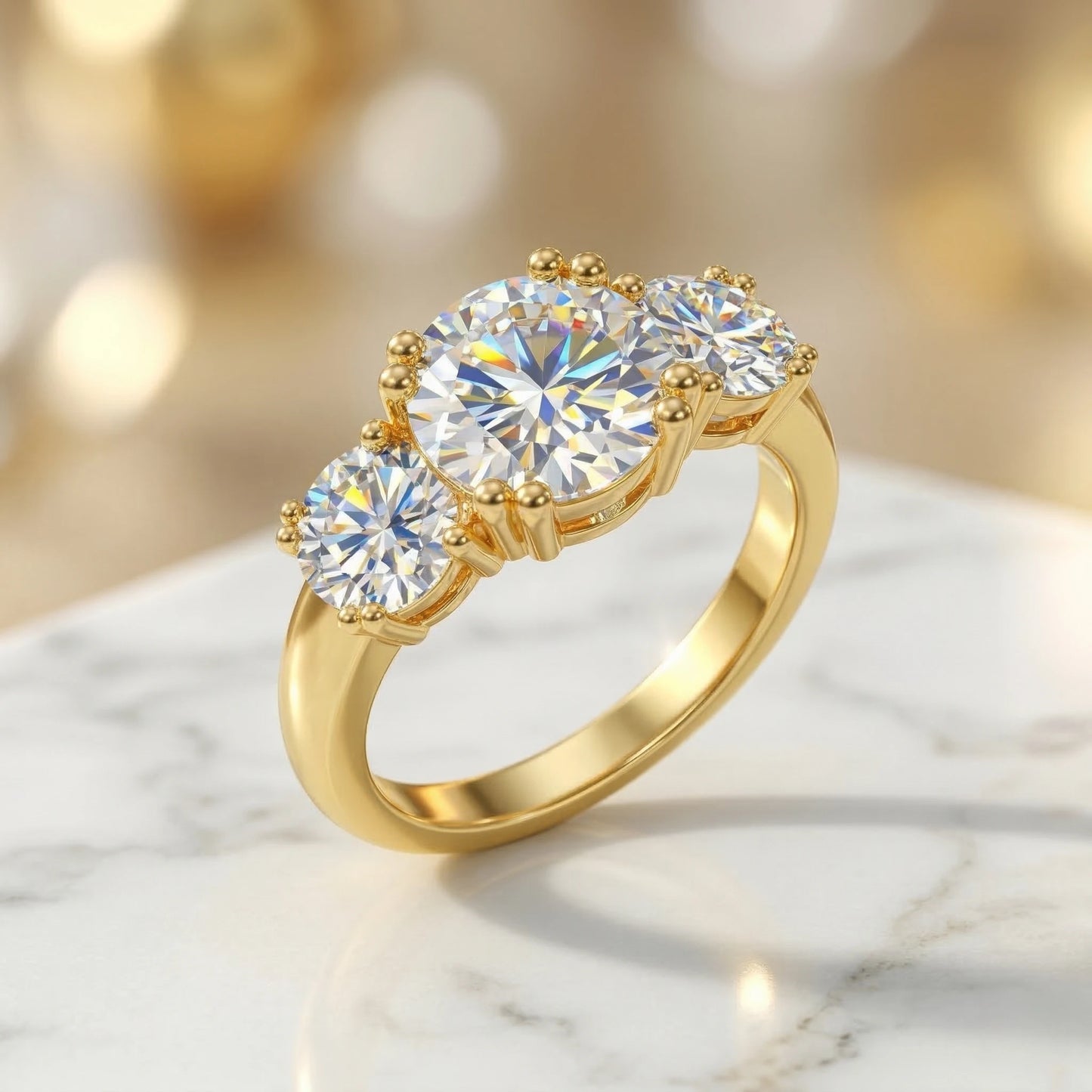 5cttw D Color Moissanite Diamond Ring 925 Sterling Silver 18k Gold Plated Three Stone Engagement Wedding Rings