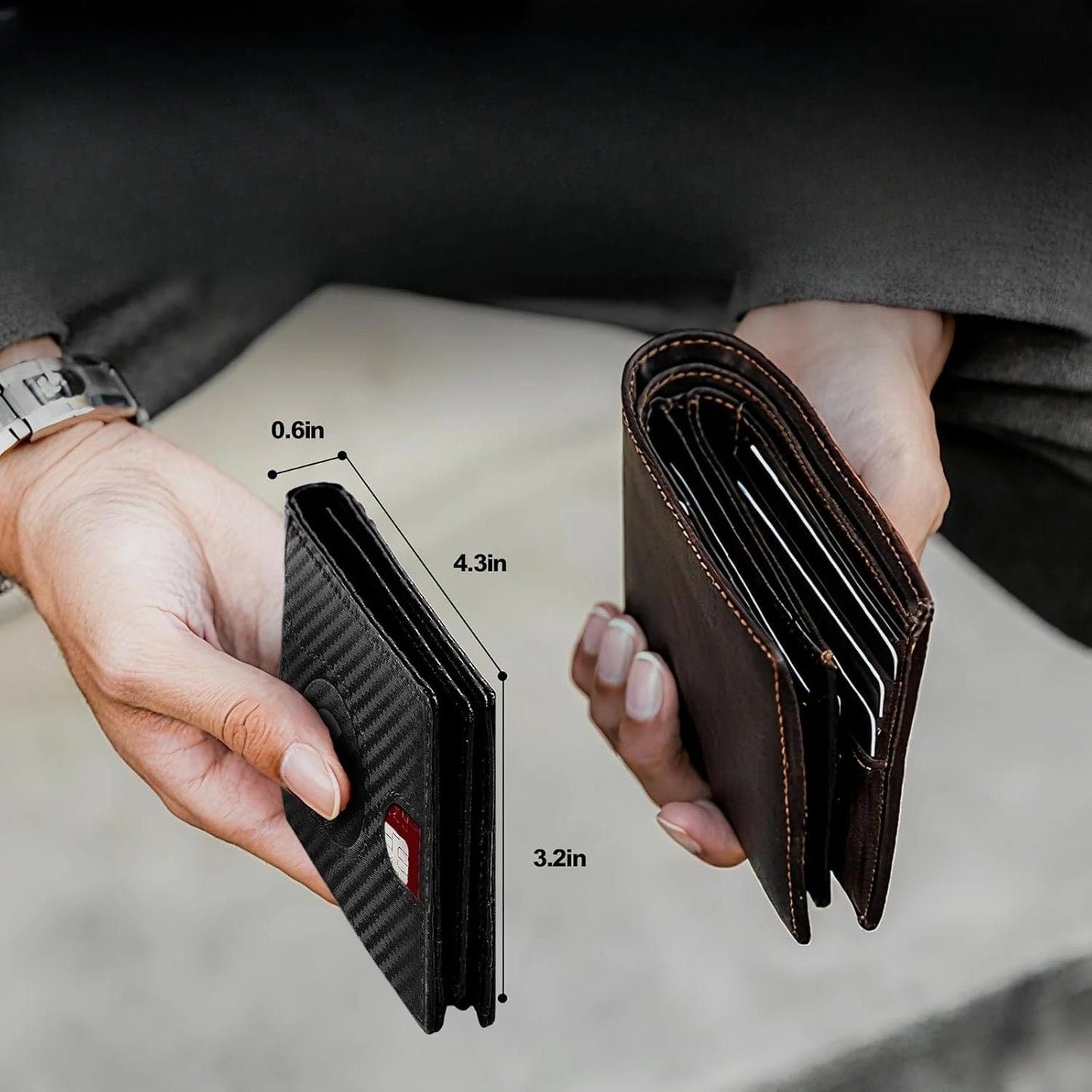 Minimalist Small Compact Front Pocket Credit Card Holder, Thin, Men's Leather Wallet, Smart Security With 2 ID Windows, 1 Cash