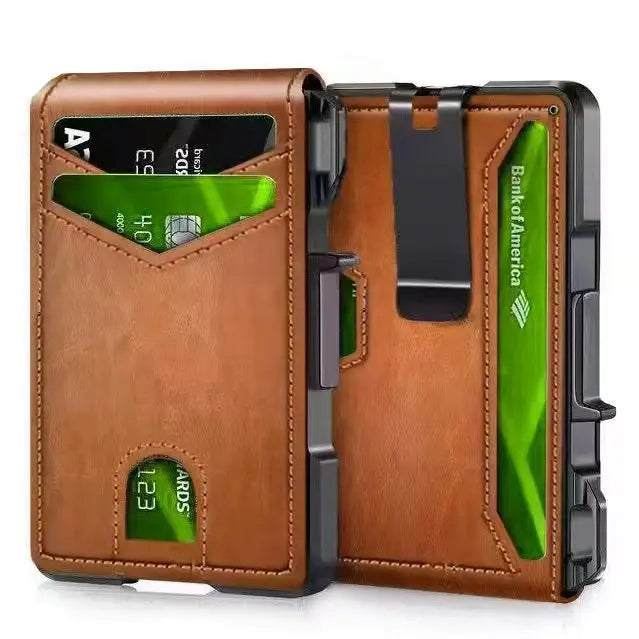RFID Blocking Mens Wallet | Minimalist Slim, Smart Pop-Up Card Holder, Metal Credit Card Wallet with Money Clip for Men