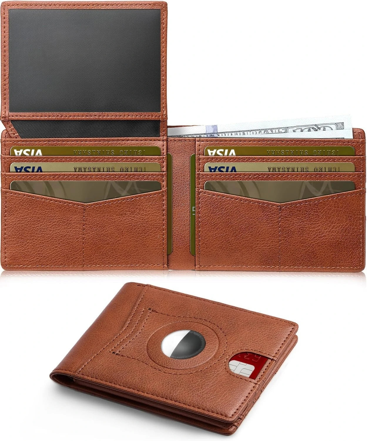 Minimalist Small Compact Front Pocket Credit Card Holder, Thin, Men's Leather Wallet, Smart Security With 2 ID Windows, 1 Cash