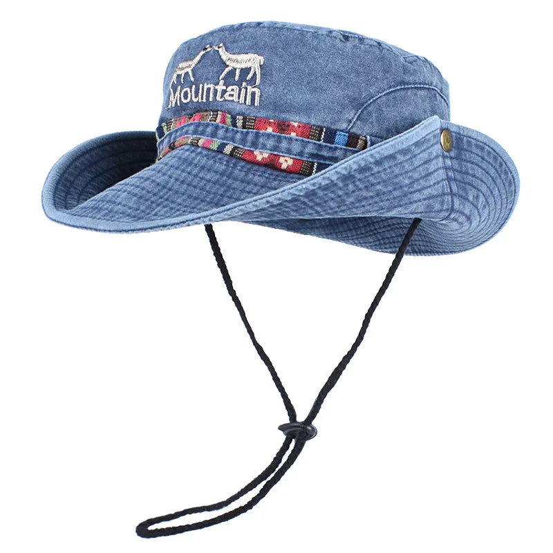 Outdoor Sun Hat Woman Bucket Hat Men Embroidered Vintage Beach Waterproof Fisherman Fishing Cap Summer Foldable Bob Man Panama