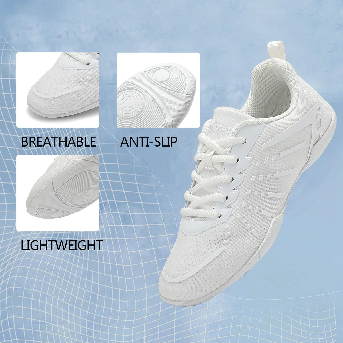 Women White Cheerleading Shoes Breathable Mesh Light Non Slip Flat Gymnastics Dance Training Competition Sneakers For Girls 2411