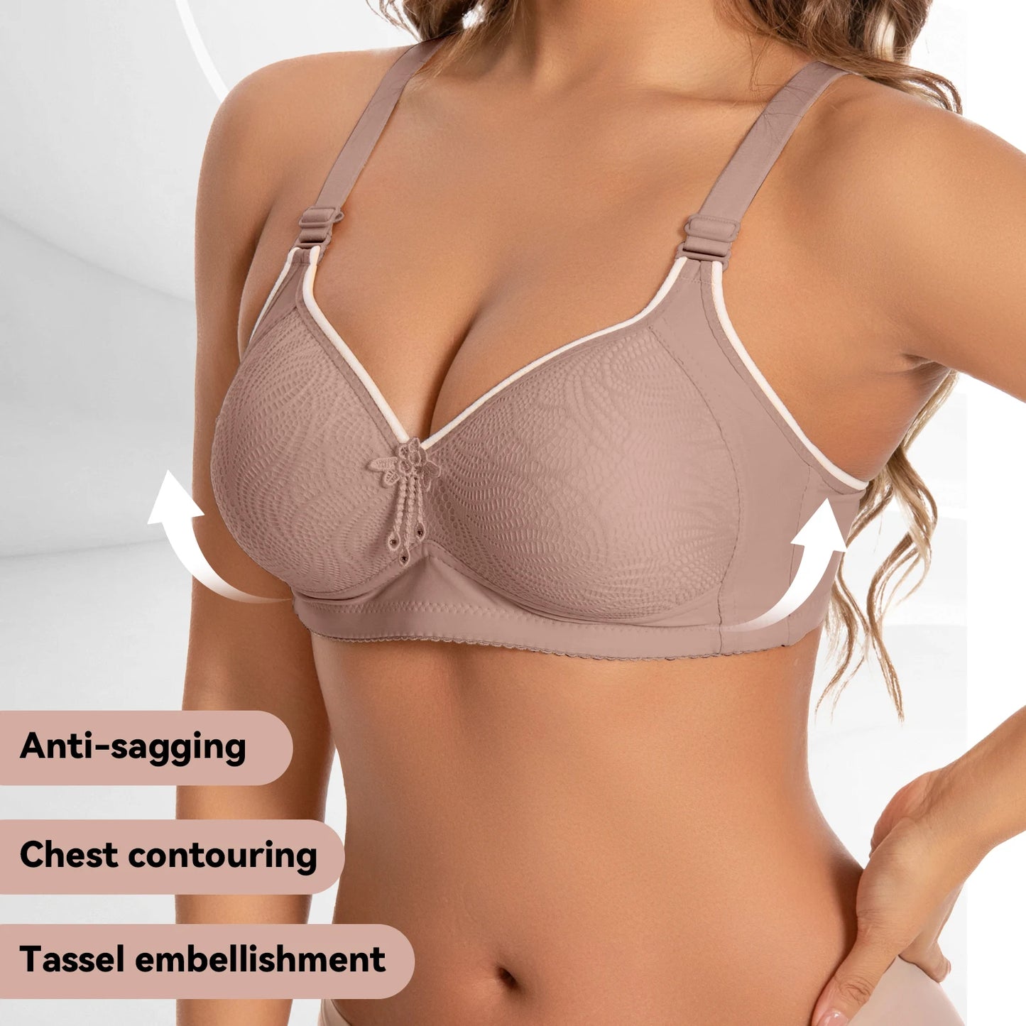 6pcs Seamless Tassel Decor Wireless Women Bra Push-Up - Adjustable Strap, Soft Colors Black/Pink/Beige/Light Blue/Mint Green