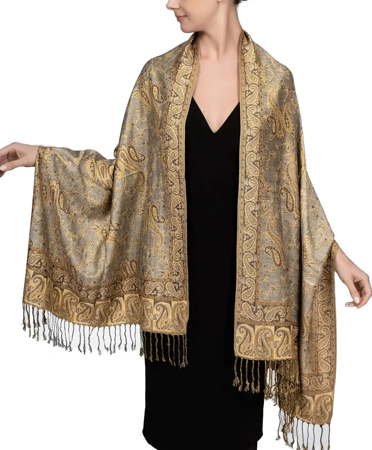 Reversible Paisley Pashmina Rave Scarf – Exotic Indian Shawls and Wraps for Evening Dresses, Festivals, All Seasons