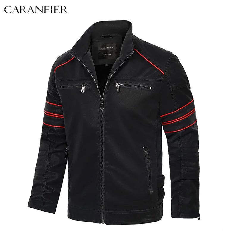 CARANFIER Mens Leahter Jacket Men Washed Retro Velour PU Jackets Male Motorcycle Biker Coat Autumn Winter Outerwear Dropshipping