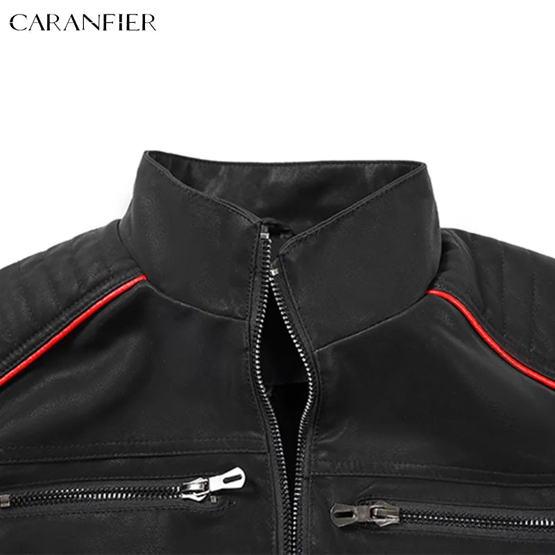 CARANFIER Mens Leahter Jacket Men Washed Retro Velour PU Jackets Male Motorcycle Biker Coat Autumn Winter Outerwear Dropshipping