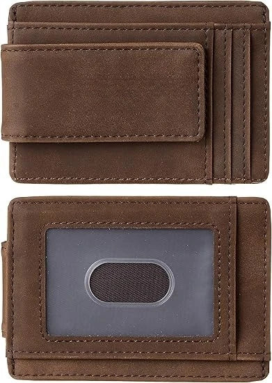 Slim Wallet for Men RFID Blocking Money Clip, Minimalist Front Pocket Credit Card Holder, Magnetic Thin Wallet with ID Window