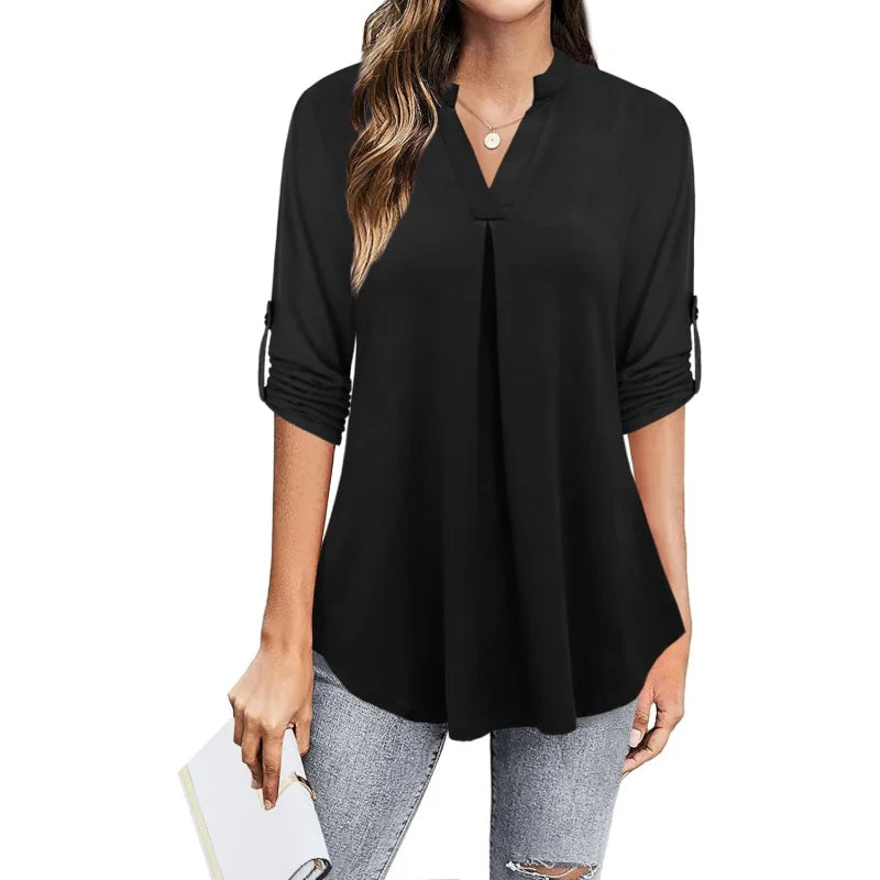 Women's Top Dressy Casual 3/4 Sleeve V Neck Chiffon Shirt Work Blouses