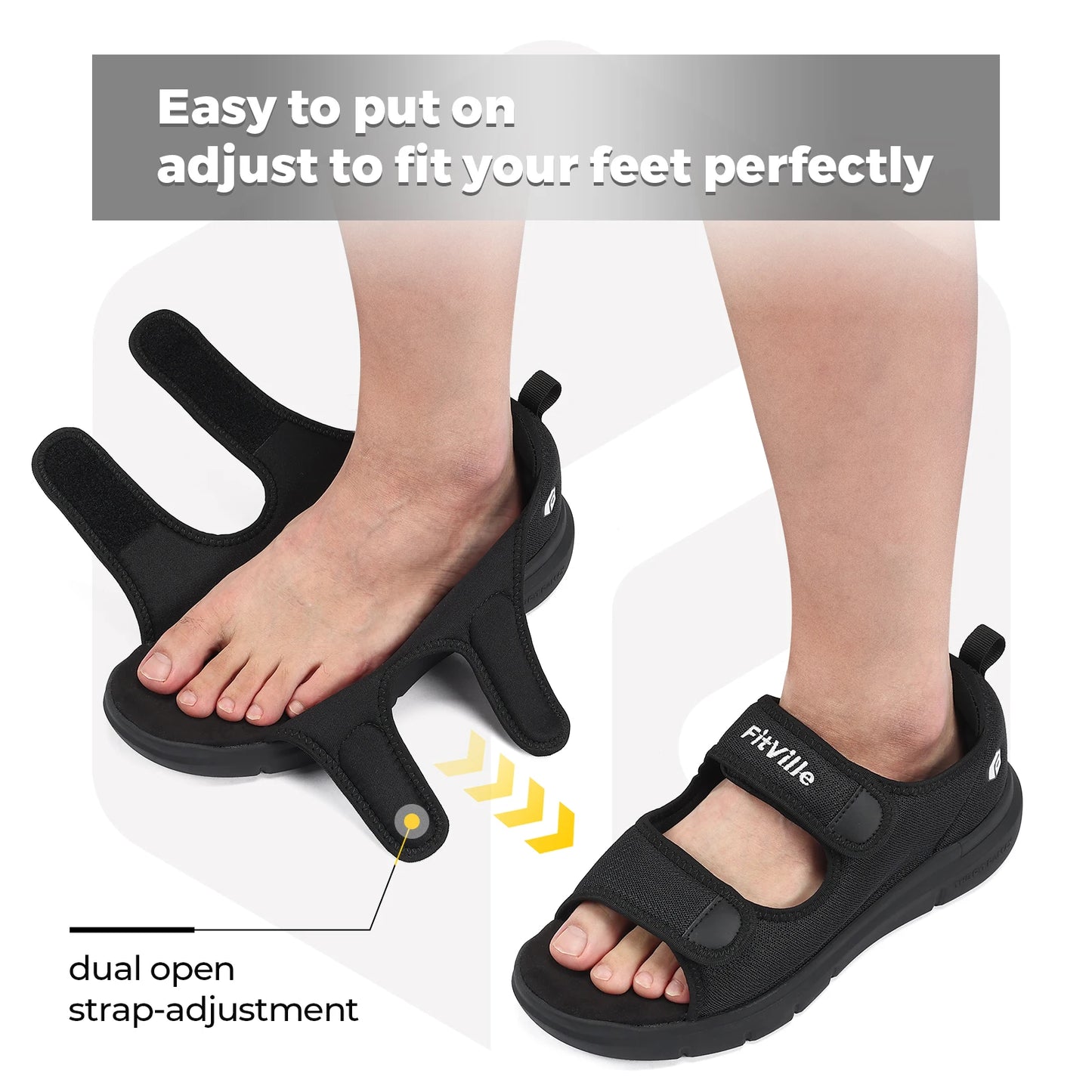 FitVille Men'S Sandals Summer Flat Shoes Widened Elderly Casual Shoe Breathable Lightweight For Plantar Fasciitis Pain Relief