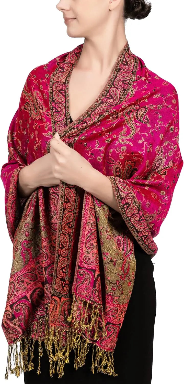 Reversible Paisley Pashmina Rave Scarf – Exotic Indian Shawls and Wraps for Evening Dresses, Festivals, All Seasons