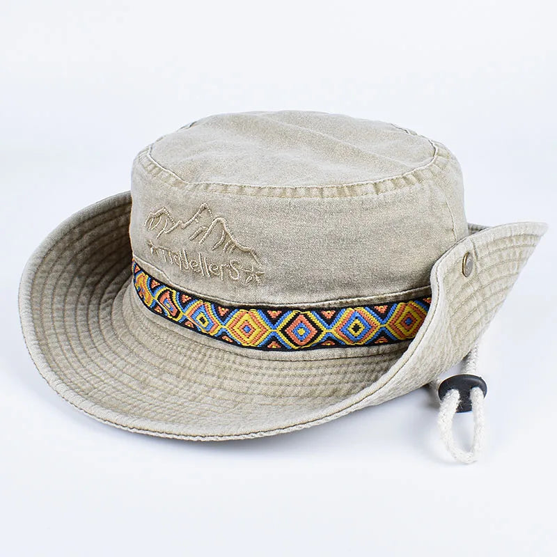 Outdoor Sun Hat Woman Bucket Hat Men Embroidered Vintage Beach Waterproof Fisherman Fishing Cap Summer Foldable Bob Man Panama