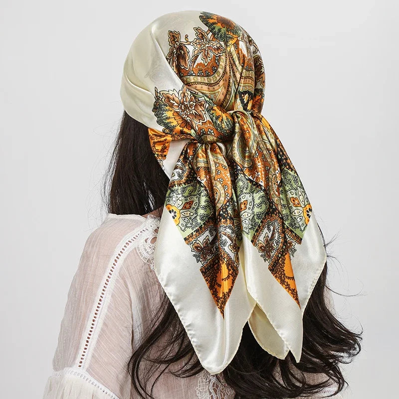 "Luxury Brand Square Silk Scarf Women Shawl 90*90cm Cashew Print Kerchief Femme HeadScarf Foulard Satin Bandana Hijab random "