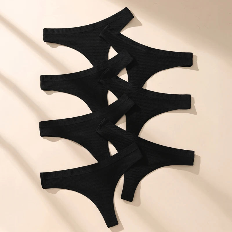 7Pcs Women Cotton Thongs Panties Striped Underwear Sexy Underpants Black Panty Soft G-Strings Plus Size Tanga Female Lingerie