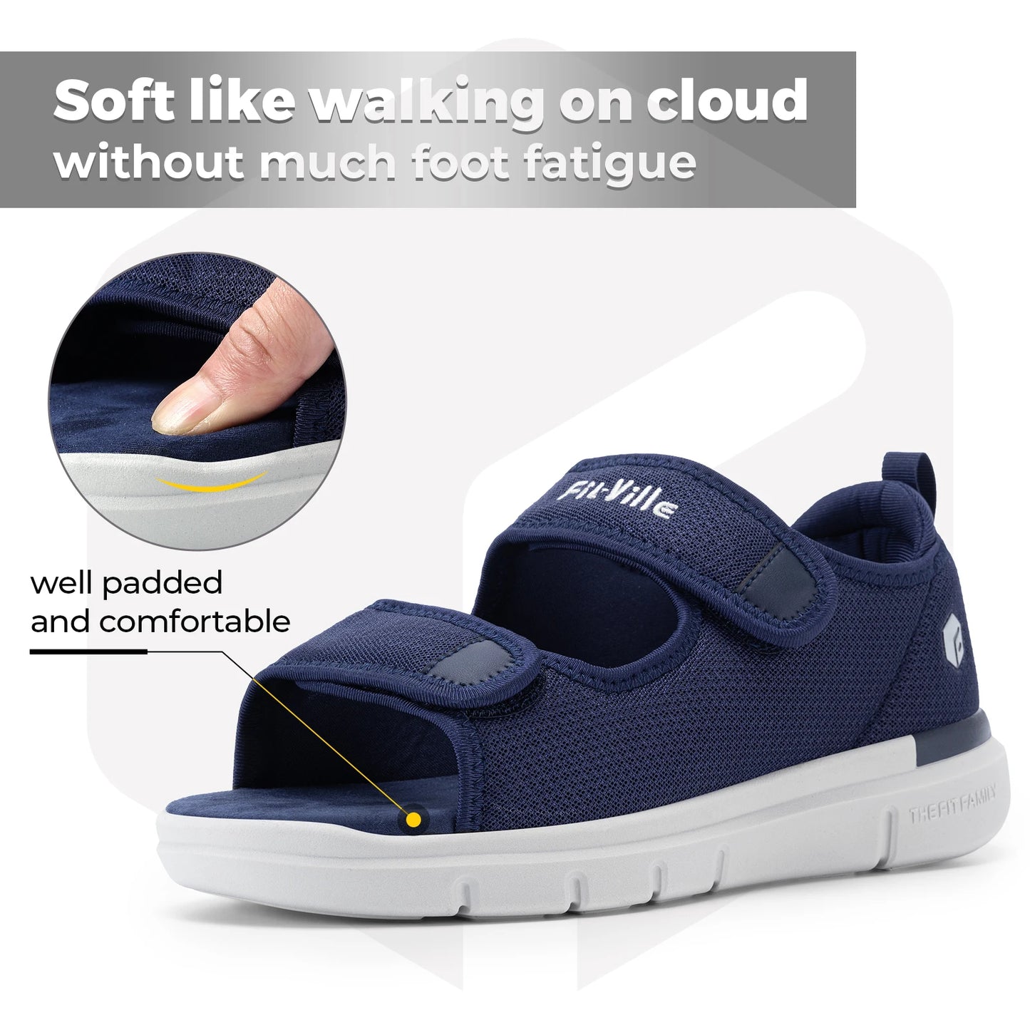 FitVille Men'S Sandals Summer Flat Shoes Widened Elderly Casual Shoe Breathable Lightweight For Plantar Fasciitis Pain Relief