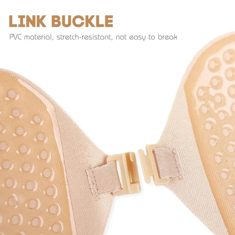 1/2pcsInvisible Women'S Push Up Bra, Backless And Strapless Bra, Front Placket Bra, Underwear, Silicone Self-Adhesive Breast Pad