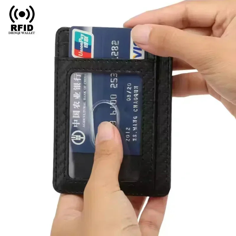RFID Blocking Wallet Men ID Credit Card Holders Pu Leather Carbon Fiber
