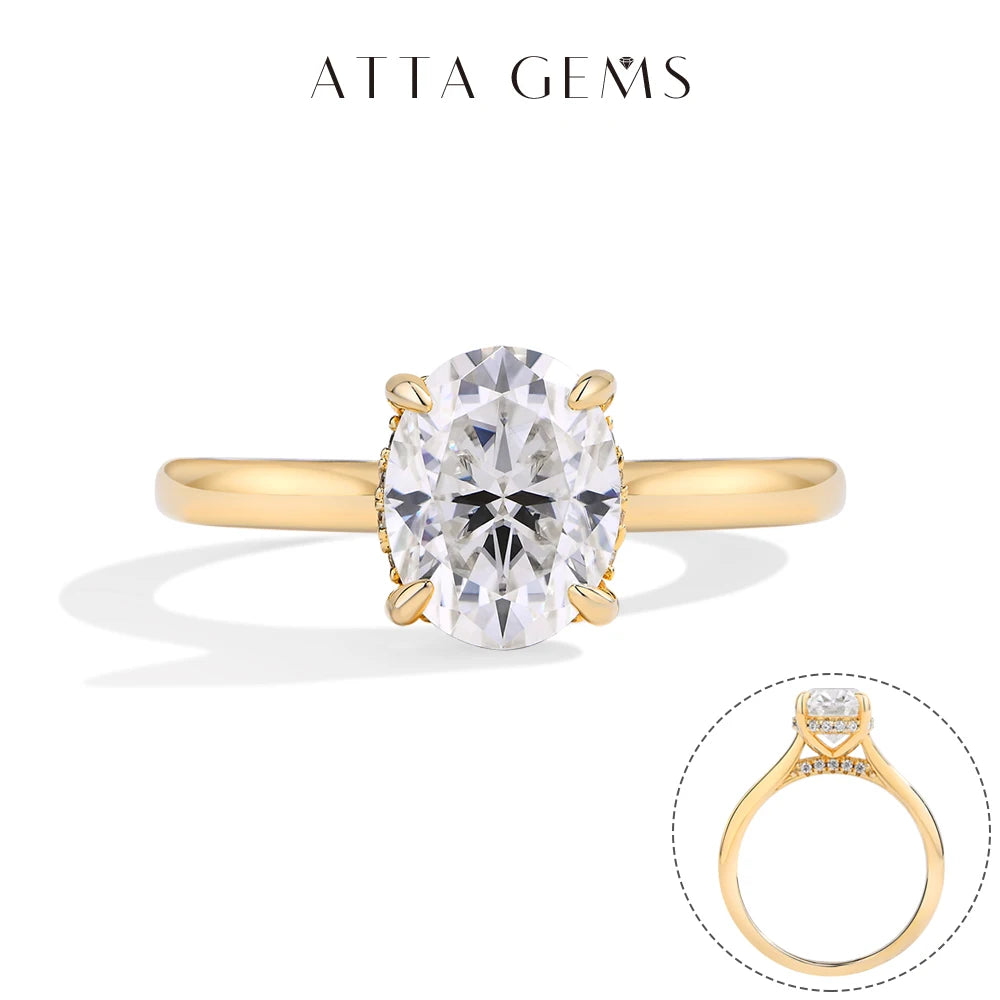 ATTAGEMS Oval cut 9*7mm2CT DVVS Moissanite Ring 925 Sterling Silver for Women Wedding Jewelry High Quality