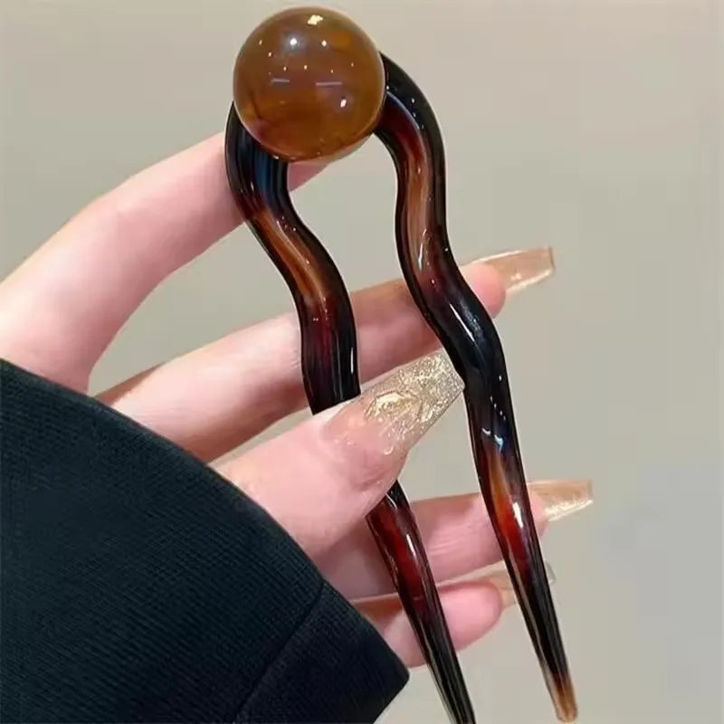 Fashion Colored Pearl U-Shaped Hair Sticks/ Hairpin Hair Fork Bun Acrylic Hair Clip