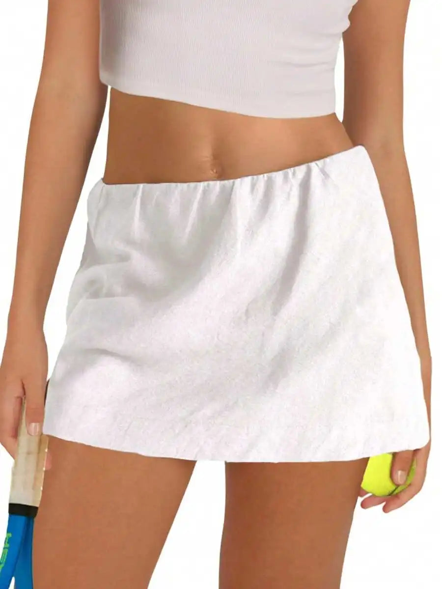 Women's Cotton Linen Skorts Casual Cute A-Line Mini Skirts With Ruffle Trim High Waist