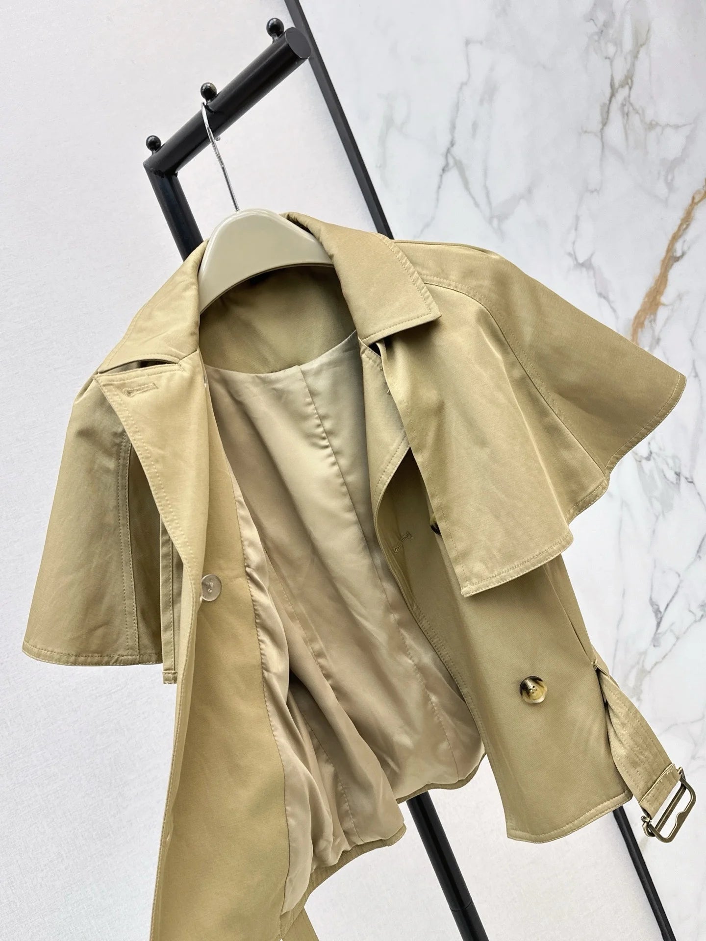Women's Double Row Button Lapel With Belt Short Windbreaker Autumn And Winter Fashion Casual Elegant Style 2671462