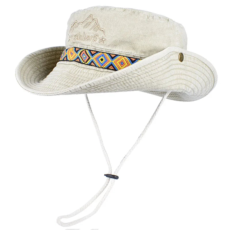 Outdoor Sun Hat Woman Bucket Hat Men Embroidered Vintage Beach Waterproof Fisherman Fishing Cap Summer Foldable Bob Man Panama