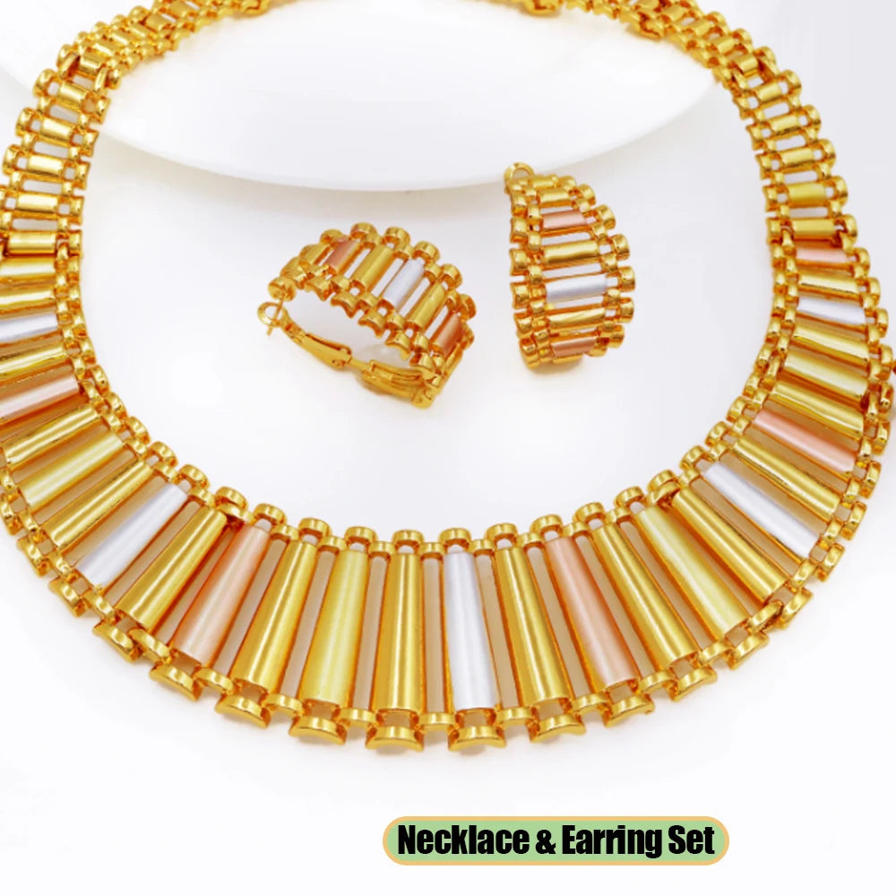 GZJPEI 4 Pcs/set Geometric Striped Jewelry Set 18K Gold Plated Hollow Out Design Jewelry For Women Birthday Gift 2026 Trendy