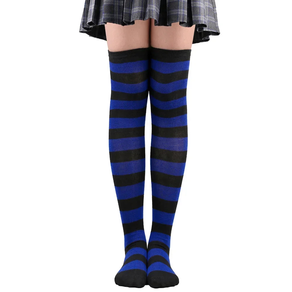 Womens Striped Thigh High Stockings Ladies Girls Black White pink Long Over Above Knee Socks femboy Cosplay Lolita Harajuku Y2k