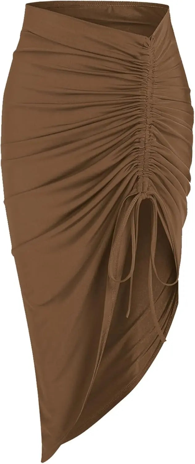 Women's Boho Skirt Asymmetrical Skirts Tied Floral Paisley Printed High Waist Ruched Skirts for Women