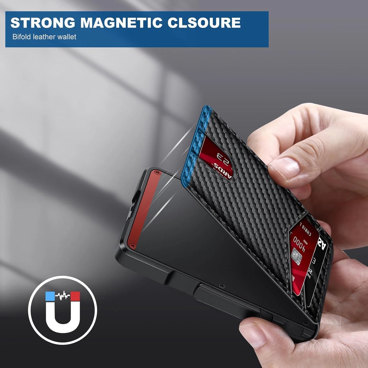 RFID Blocking Mens Wallet | Minimalist Slim, Smart Pop-Up Card Holder, Metal Credit Card Wallet with Money Clip for Men