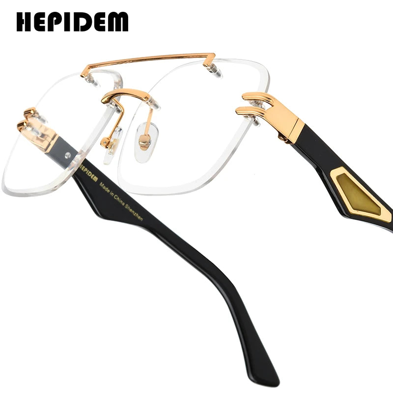 HEPIDEM Buffalo Horn Glasses Men 2025 New Luxury Brand Design Rimless Frameless Big Oversize Square Buffs Eyeglasses Frame Women