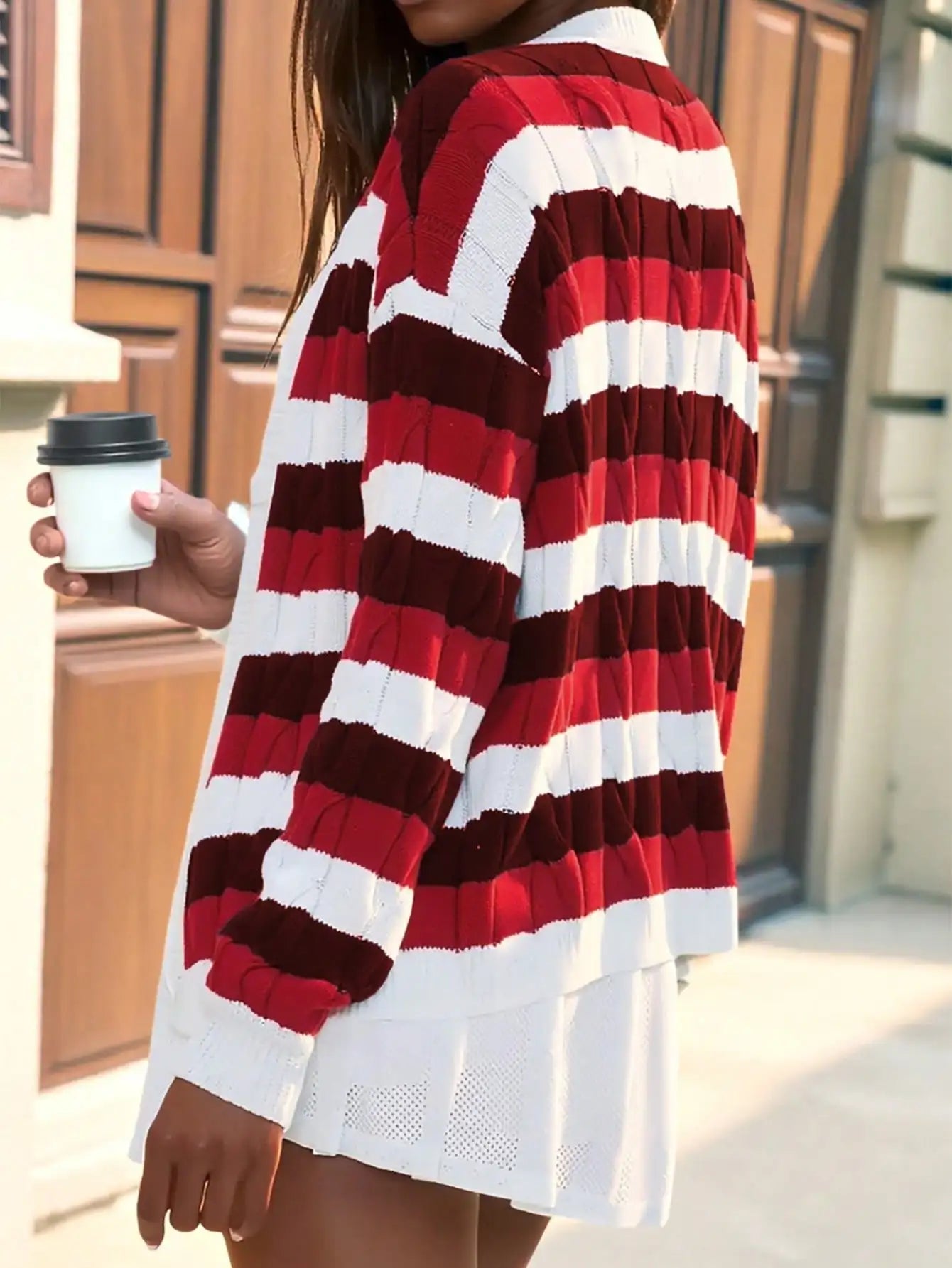 Women's Striped Cable Knit Cardigan Sweater Open Front Long Sleeve Coat Preppy Casual Outwear Coquette Grunge Academic Aesthetic