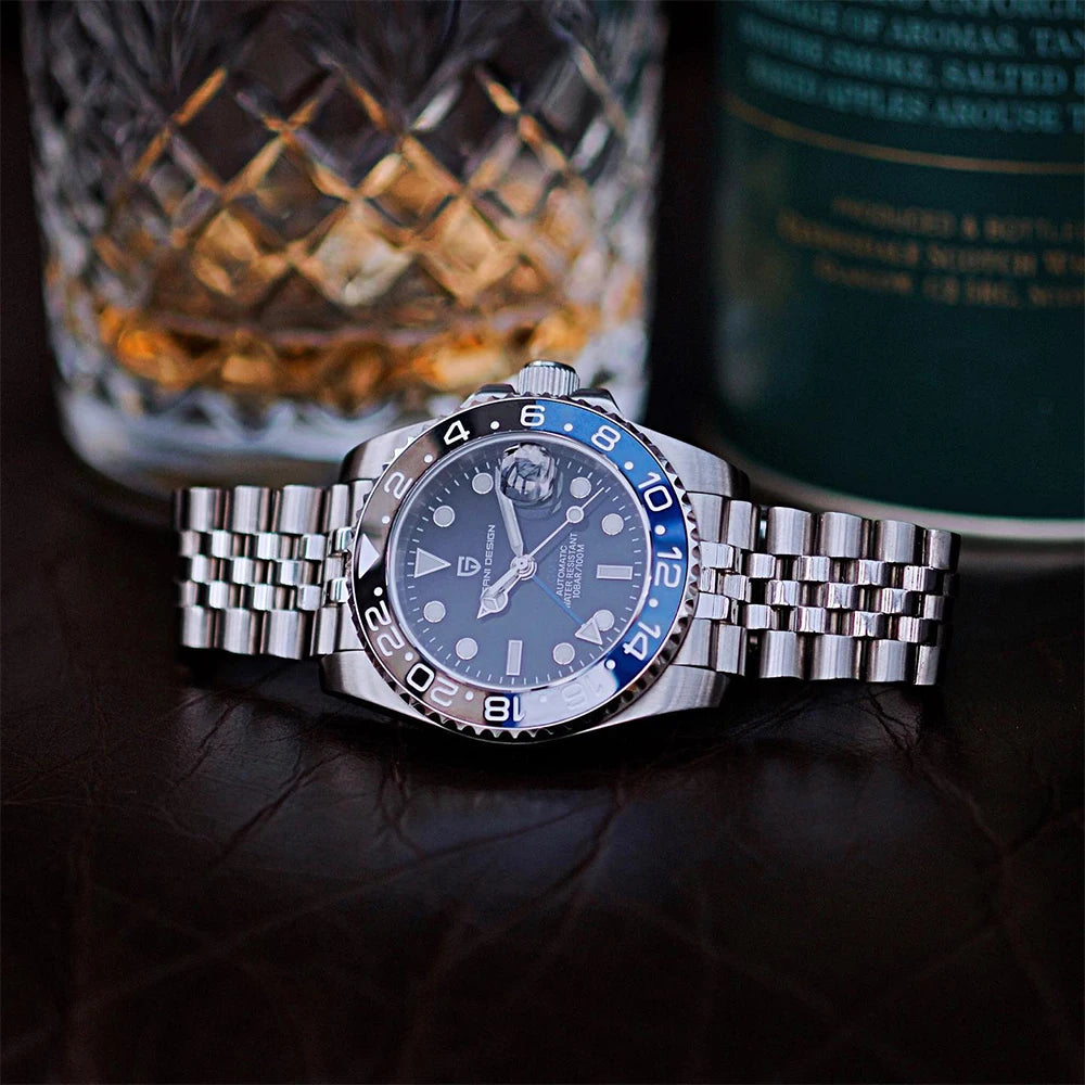 PAGANI DESIGN PD-1662 Luxury GMT Men Mechanical Wristwatch Sapphire Glass Stainless Steel 100M Waterproof Automatic Watches